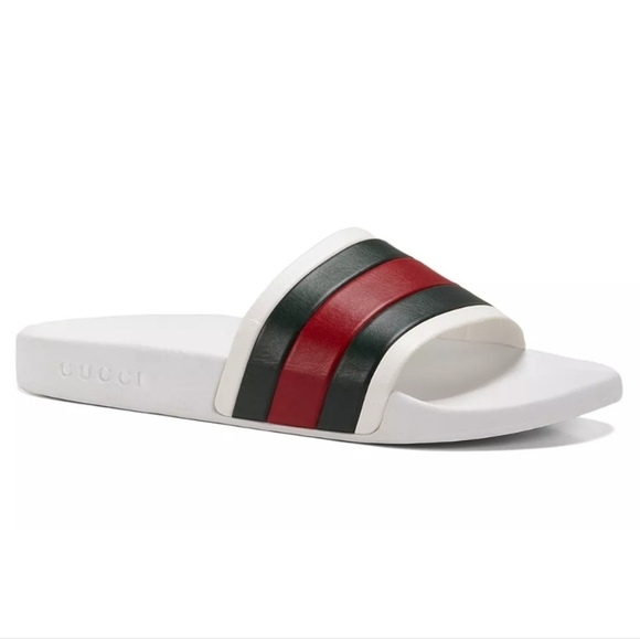 NWT Gucci Men's Signature Stripe Slide Sandals Sz 14 - Picture 1 of 11